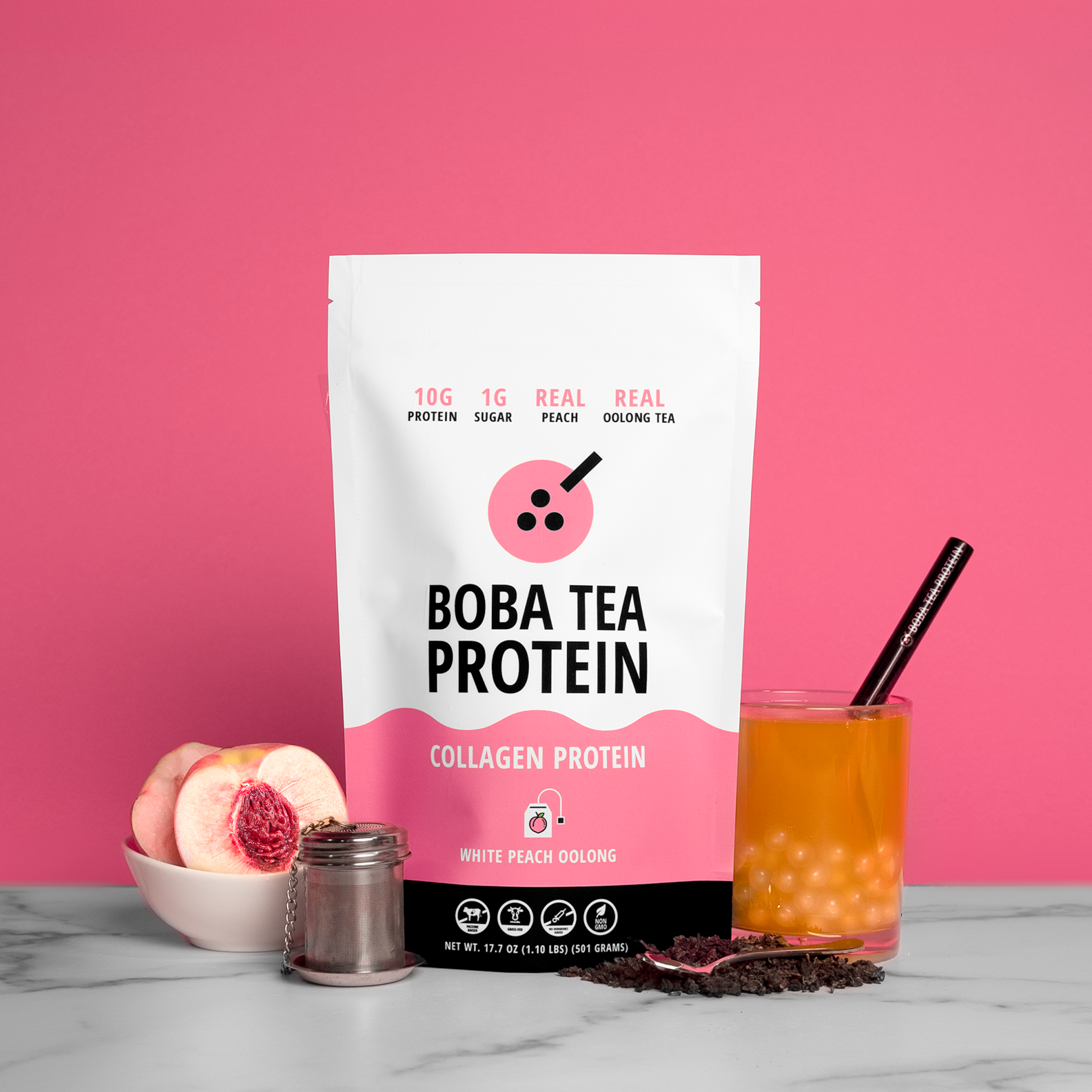 White Peach Oolong Collagen-Boba Tea Protein
